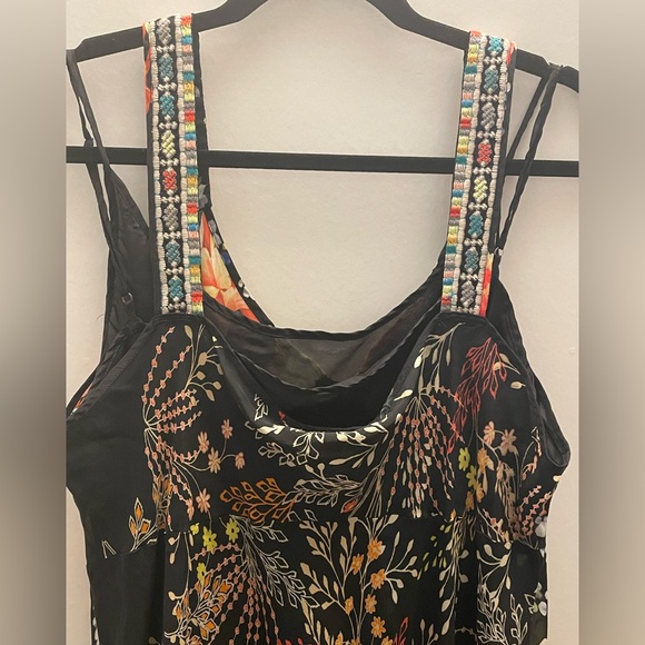 JOHNNY WAS, ELEGANT MIXED FLORAL PRINT, MAXI DRESS BLACK SILK LINING SIZE PXXL - Picture 3 of 16